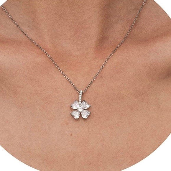 SILVER 18k Plated CZ Clover Chain Necklace - Picture 1 of 3